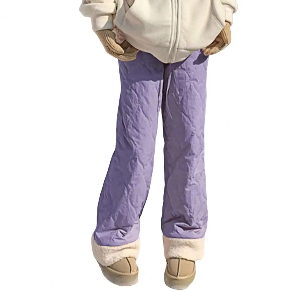 겨울 여성용 플러시 안감 코튼 팬츠 하이웨이스트 엘라스틱 와이드 레그 바지