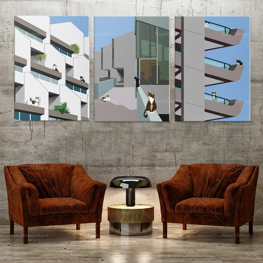 Barbican Estate cat on poster, modernist brutalist London architecture poster, home decor