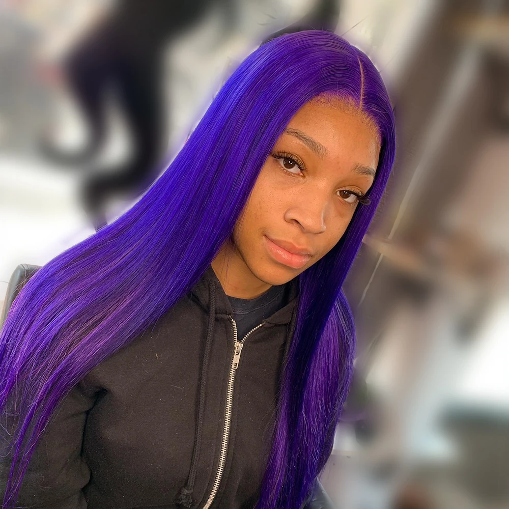 Purple Colored 13x6 Transparet Lace Front Human Hair Wigs For Women Burmese Hair Pre-Plucking Body Wave 13x4 Lace Frontal Wigs