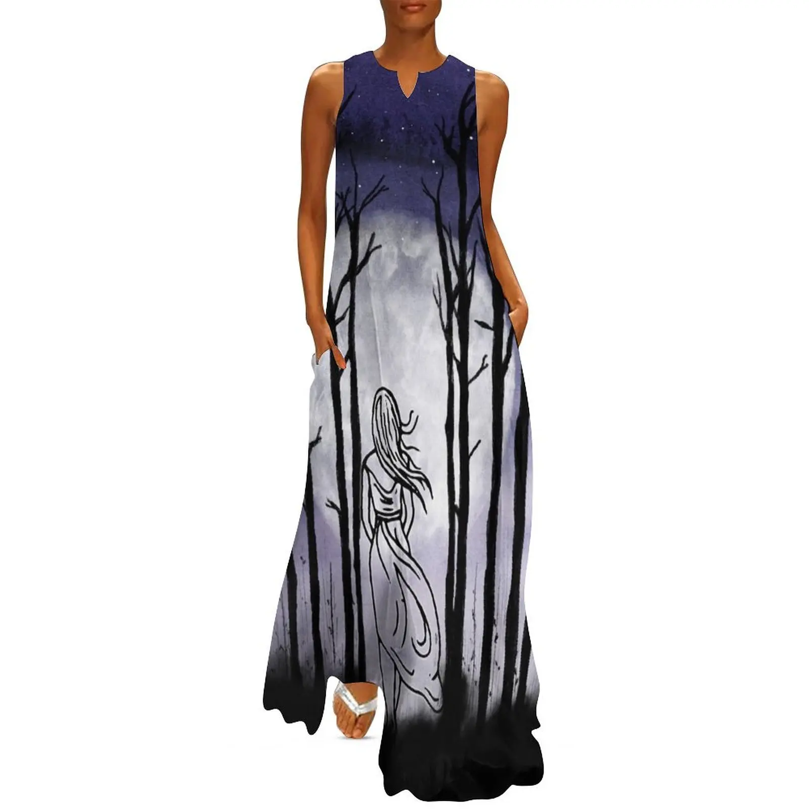שמלת יער בלילה 3 (סגנון צבעי מים) שמלות ערב לנשים שמלת קיץ 2025