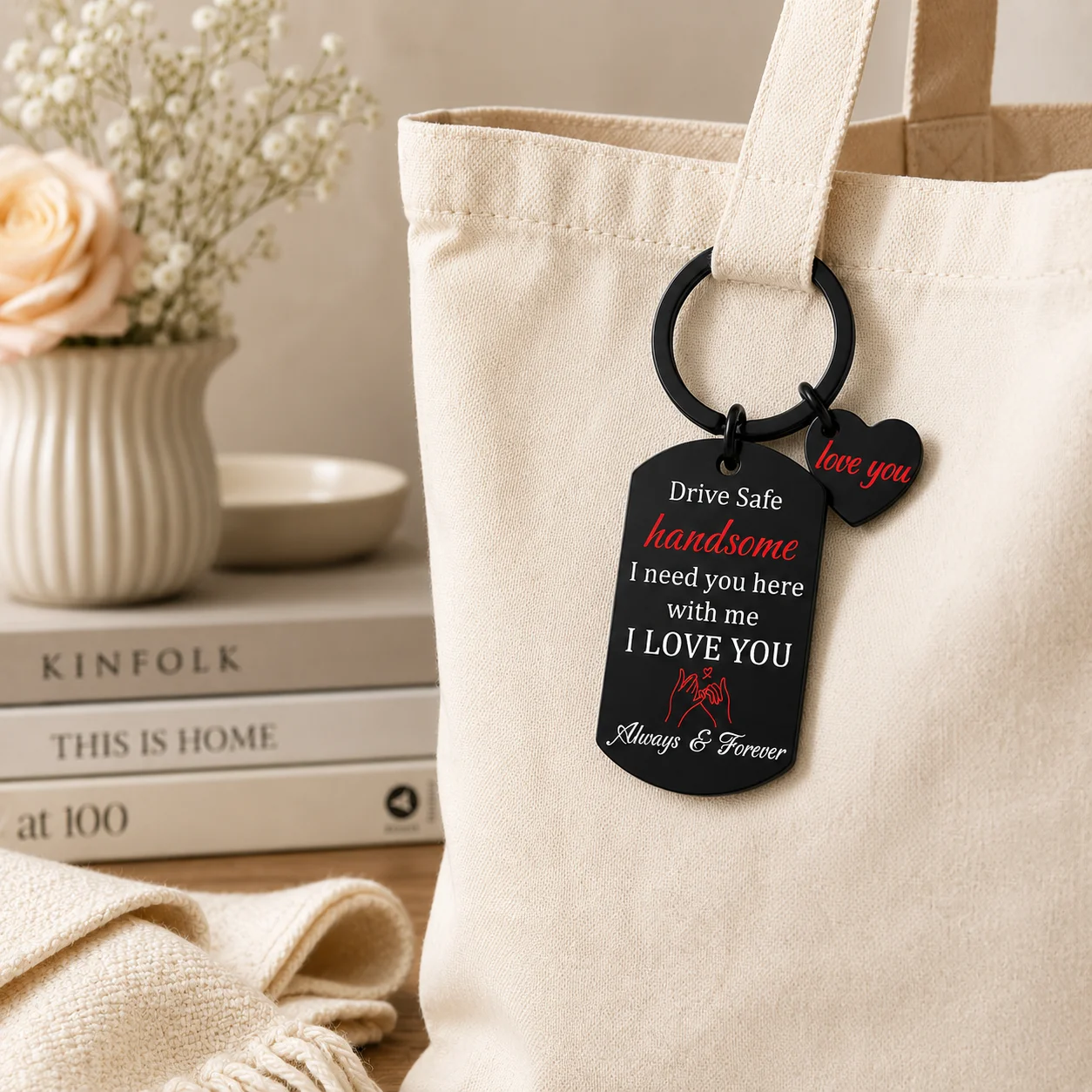 Drive‑Safe Love QuoteKeychain Charm Bag Pendant Birthday Valentine's Galentine's Xmas Thanksgiving Anniversary Holiday Gift