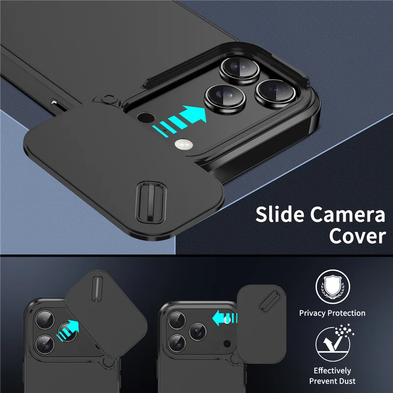 Slide Window Camera Lens Protection Shockproof Case for iPhone 17 17Pro 16 15 14 16Pro Max Matte Hybrid Hard Cover Outdoor Gear