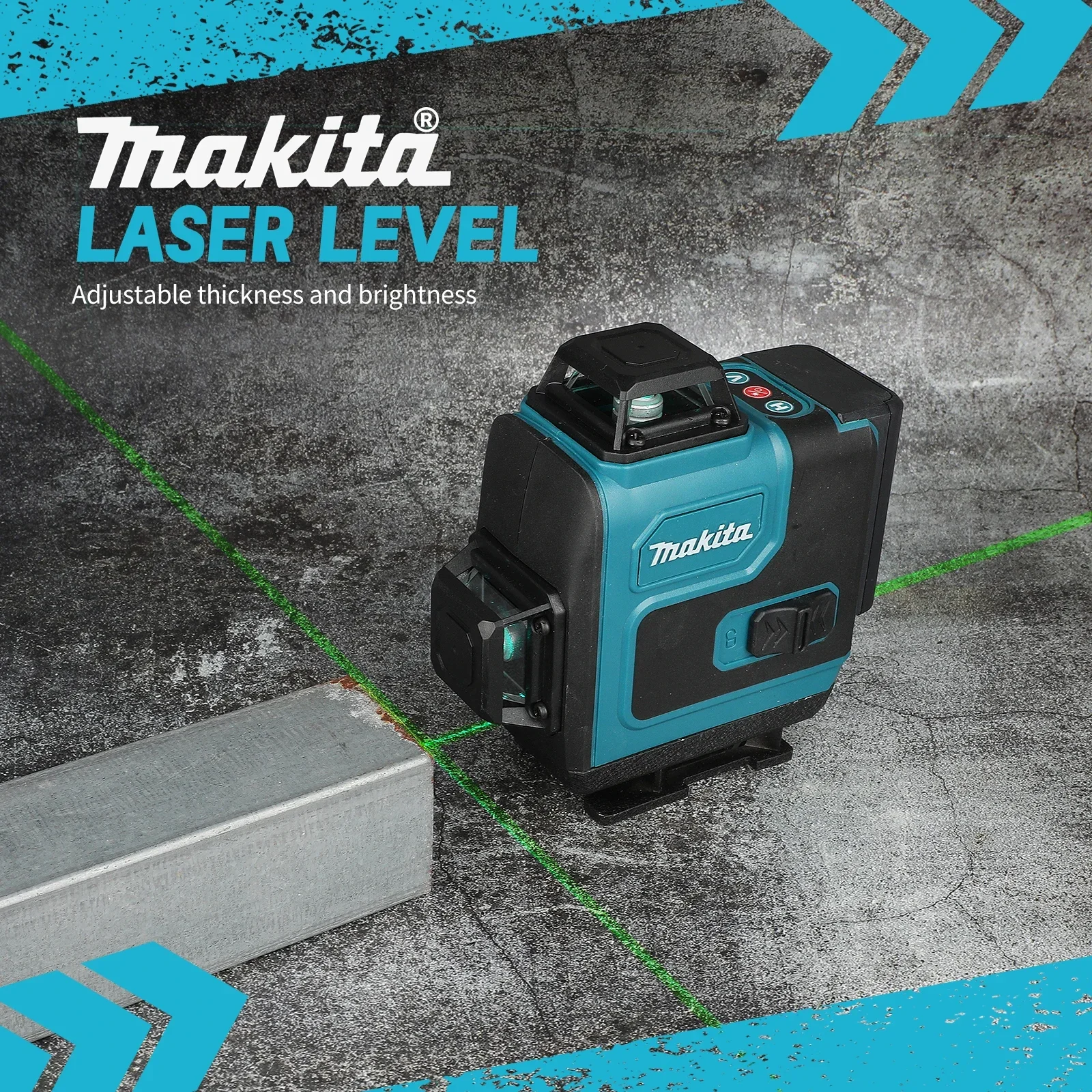 Makita 16 Lines Green Laser Level Pro, Self-Leveling & Manual Modes 4x360° 4D Green Cross Line Professional for Construction,