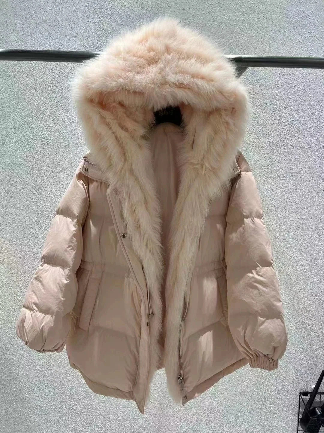 الشتاء Thiened الأبيض Du أسفل البخاخ Jaet المرأة منتصف طول فضفاض Faion ملابس خارجية مع كبير الفراء طوق عادية Sle #4