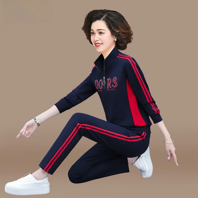 

Модный спортивный костюм для мам: женский комплект из двух предметов (топ и брюки) на весну-осень, новинка 2025 года, верхняя одежда для женщин среднего и старшего возраста