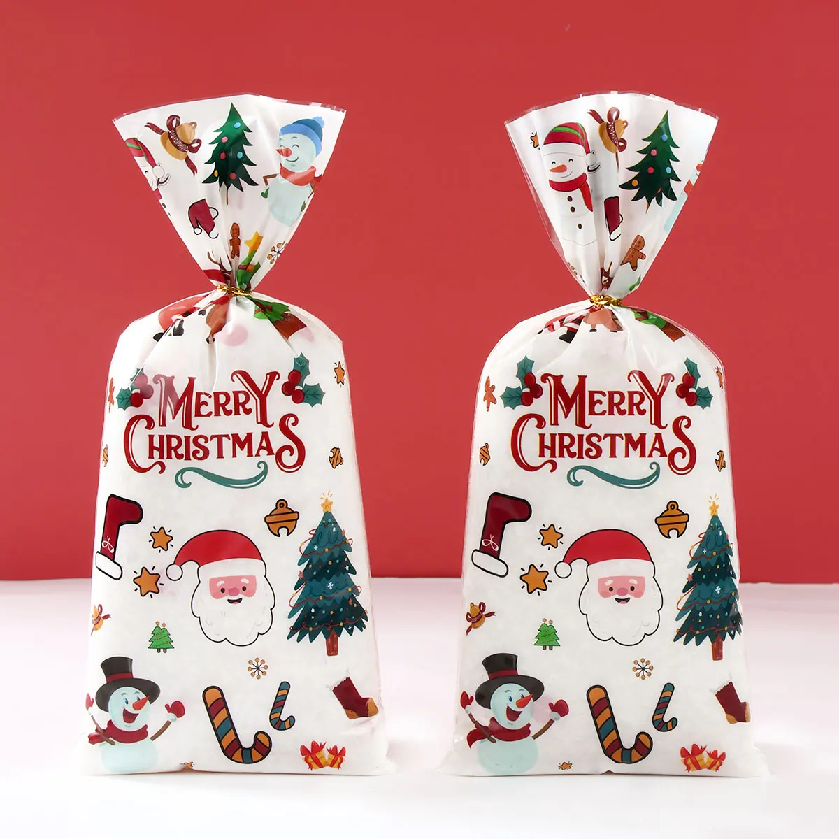 25/50/100pcs Christmas Gifts Candy Bag 2025 Cristmas Merry Christmas Decoration For Home Xmas Navidad Noel New Year Packing Bags