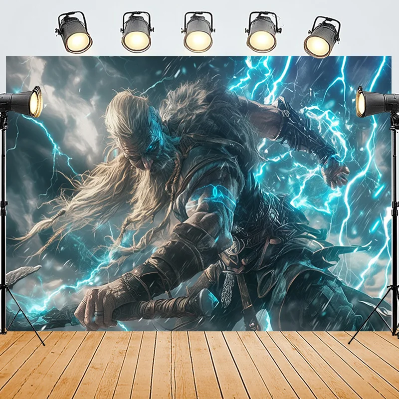 Epic Storm God Warrior Fantasy Art Tapestry Wall Hanging Decoration for Man Cave Bedroom Living Room