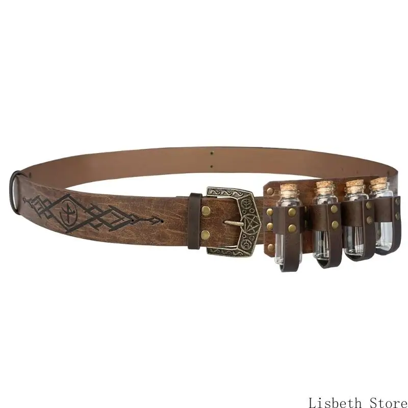 124A Men Renaissances Costume Halloween Médieval Pirate Belt Cork Potion Bottle Sett