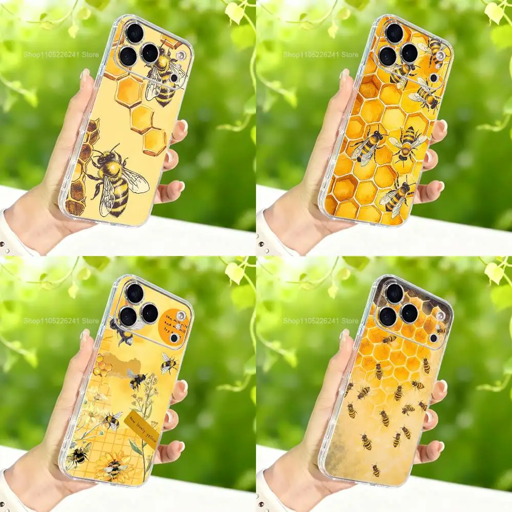

Cute Yellow Bees Phone For iPhone 14,13,12,11,17,16,15,Pro,X,XS,XR,SE,Max,Plus,Mini Transparent Soft Cover
