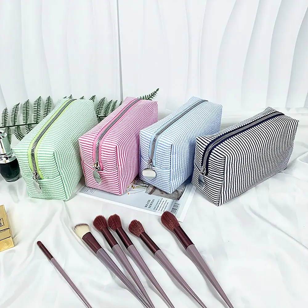 Pleated Stripes Makeup Storage Bag Storage Organizer Makeup Accessory Sundries Bag Cosmetic Pouch Travel Cosmetic Bag