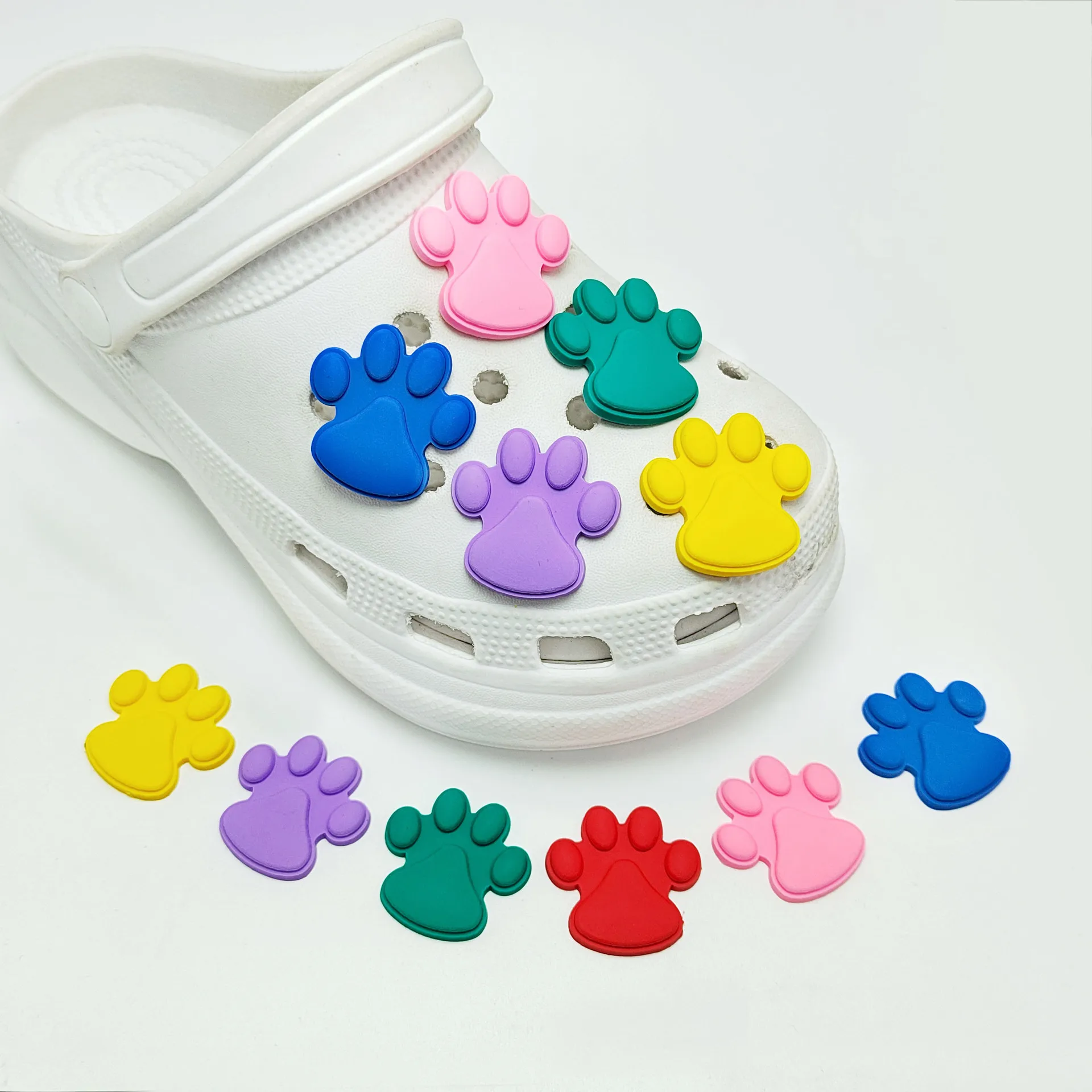 12/6PCS Candy Color Cat Dog Paw Shoe Charm Mix Wholesale PVC Decoration Buckle Sandal Shoe Detachable Waterproof To Xmas Gift