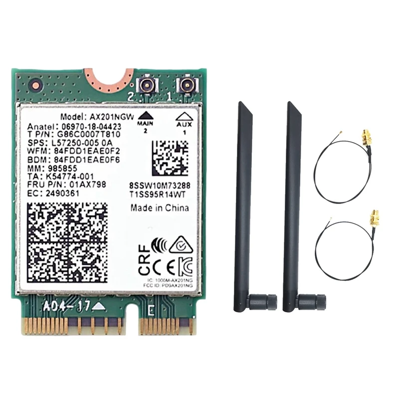 

AX201NGW Wifi Card With Dual Antenna 2.4 Ghz+5Ghz Wifi 6 3000Mbps M.2 Cnvio2 Bluetooth 5.1 Wifi Adapter For Win10 Replacement