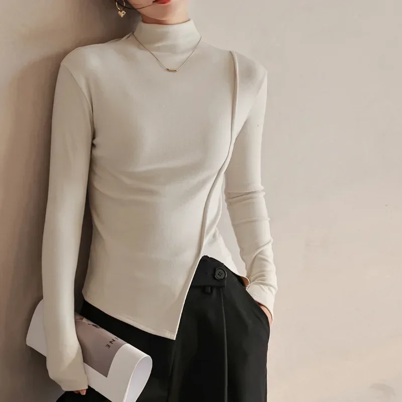 Micron German velvet half turtleneck bottoming shirt for women in autumn and winter with velvet long sleeves