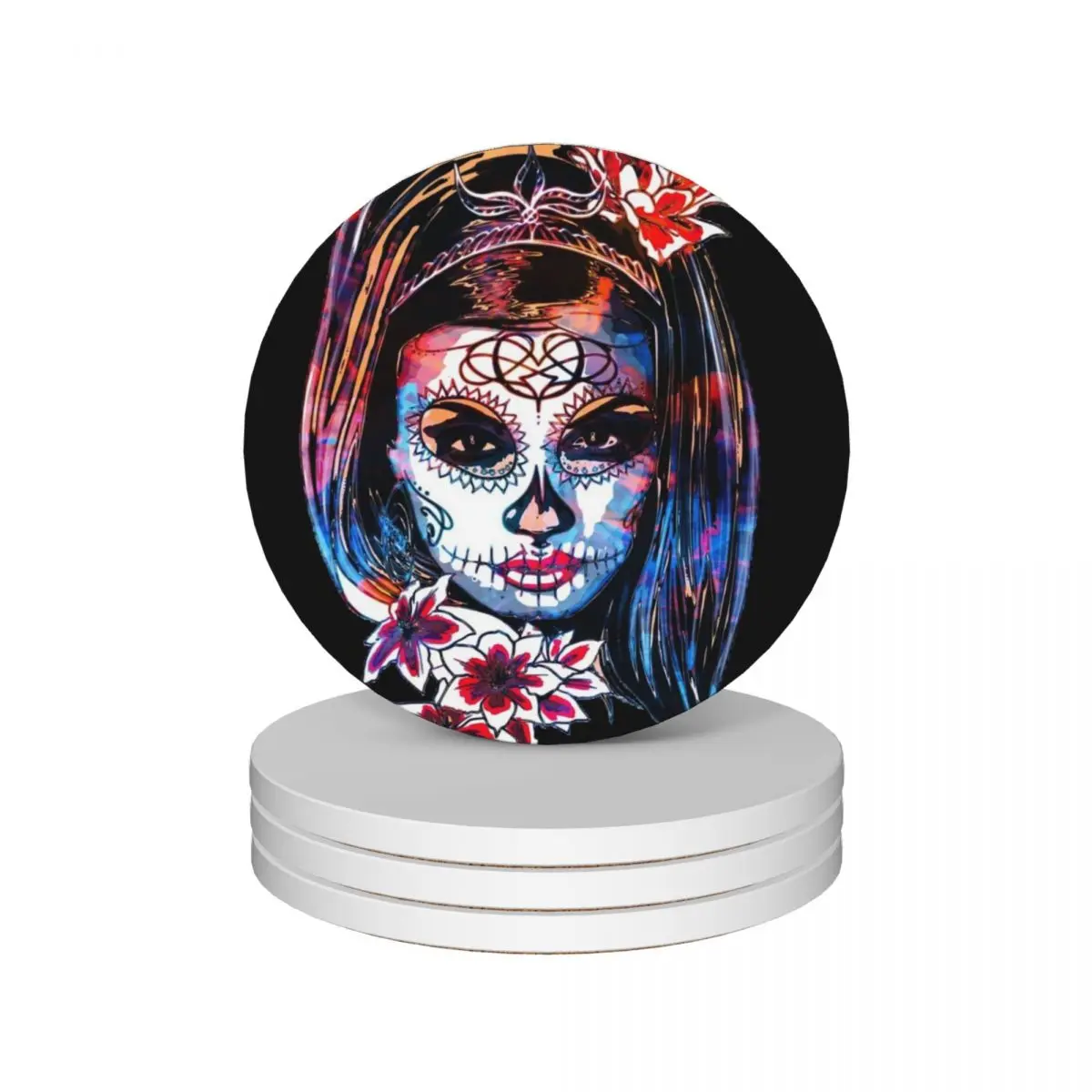 Multicoloured La Catrina Dia de los muertos Ceramic Coasters (Set of 4) plate ceramic Coasters