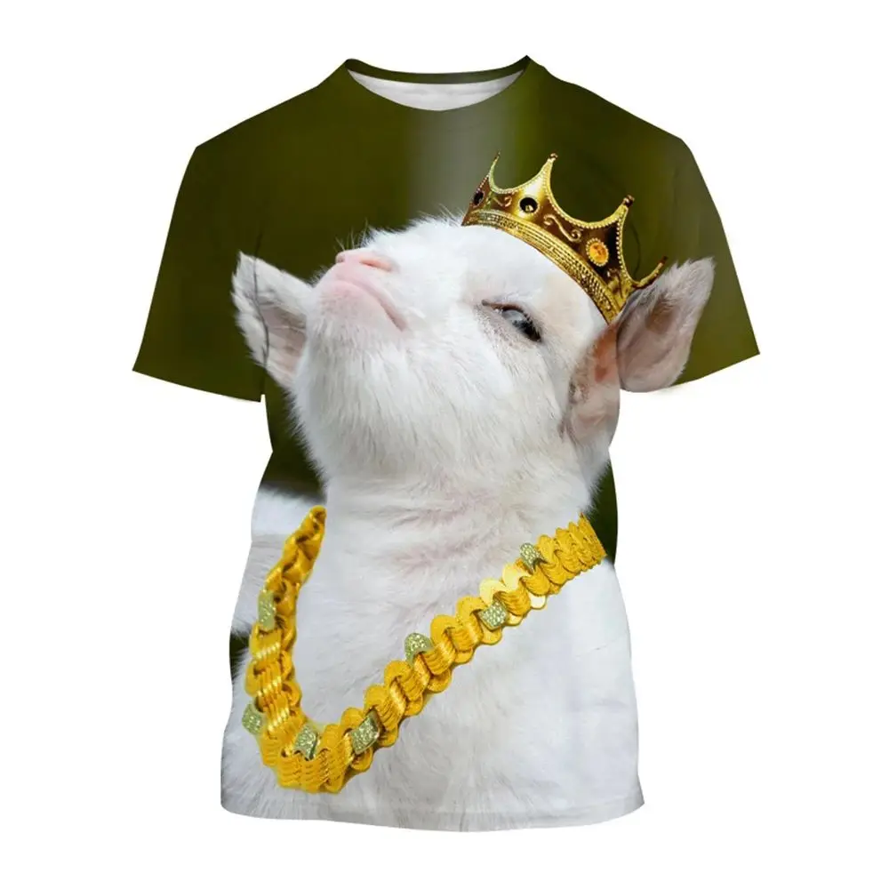 Men's Summer Fun Animal Goat 3d Printed T-shirt Crewneck Casual Fashion Short Sleeve Oversized Funny Hip Hop Breathable Top