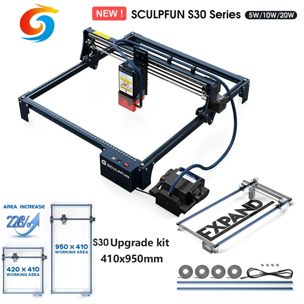 SCULPFUN S30 PRO 20W Laser Engraver With Air Assist Laser Cutter Wood Leather Acrylic Cutting Machine Cnc Engrave 410x950mm Area