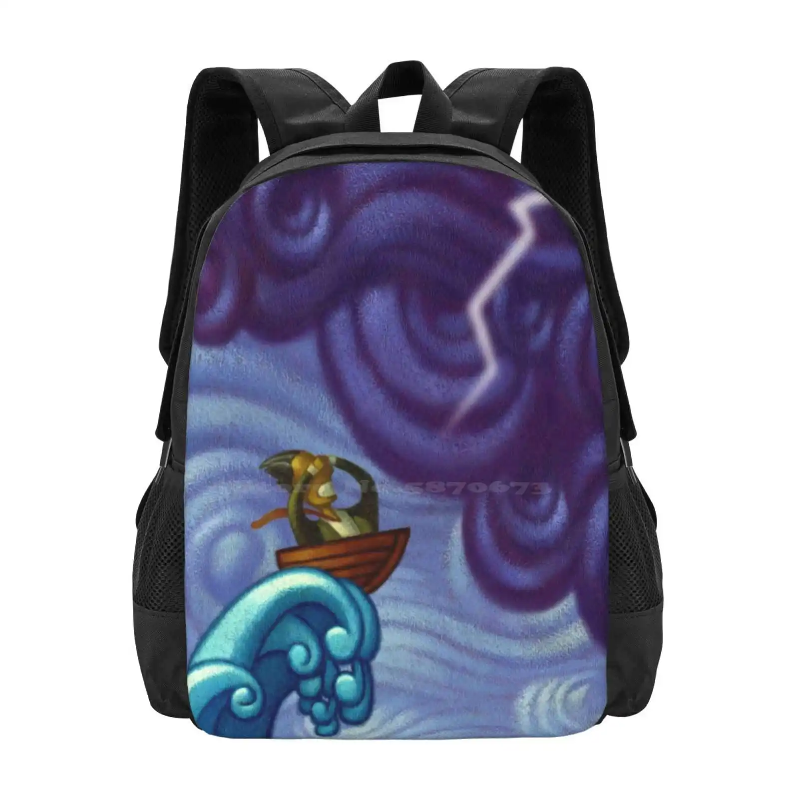 Wild Ride Large Capacity School Backpack Laptop Bags Boat Humor Wave Lightening Acrylic Rob Colvin Ocean Sea Tsunami Fear