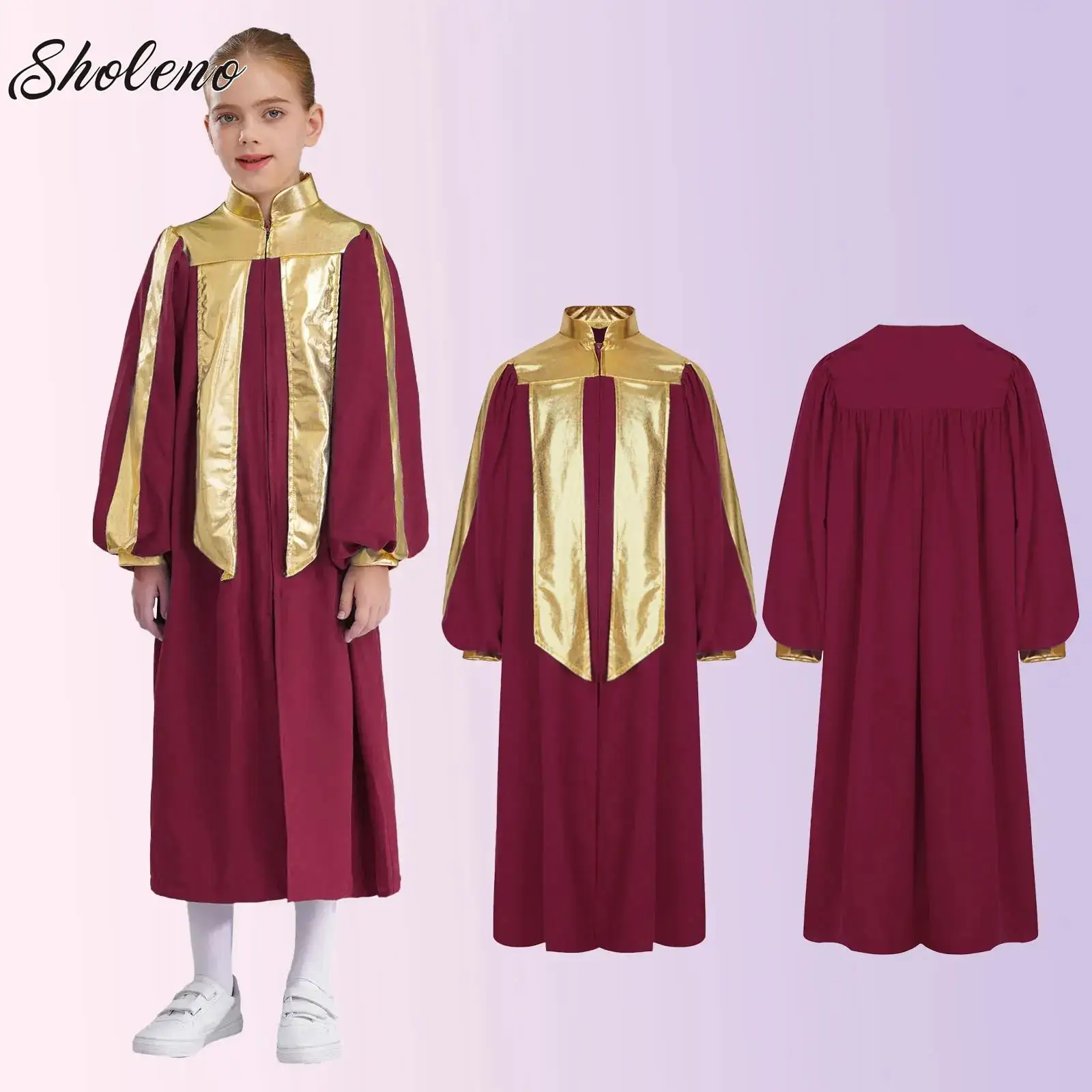 ثوب الكنيسة المعمودية للبنين بنات فساتين الرقص الثناء كتلة الألوان طويلة الأكمام جوقة رداء تونك ملابس الرقص ملابس التخرج #1