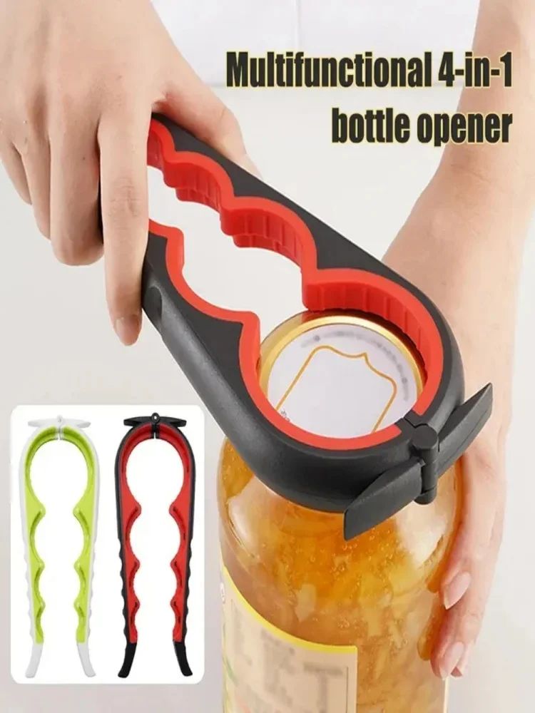 Multi-Functional 4-in-1 Can Opener & Bottle Opener Set Anti-Slip Grip with 4-Position Bottle Cap Twister Heavy Duty Kitchen Tool