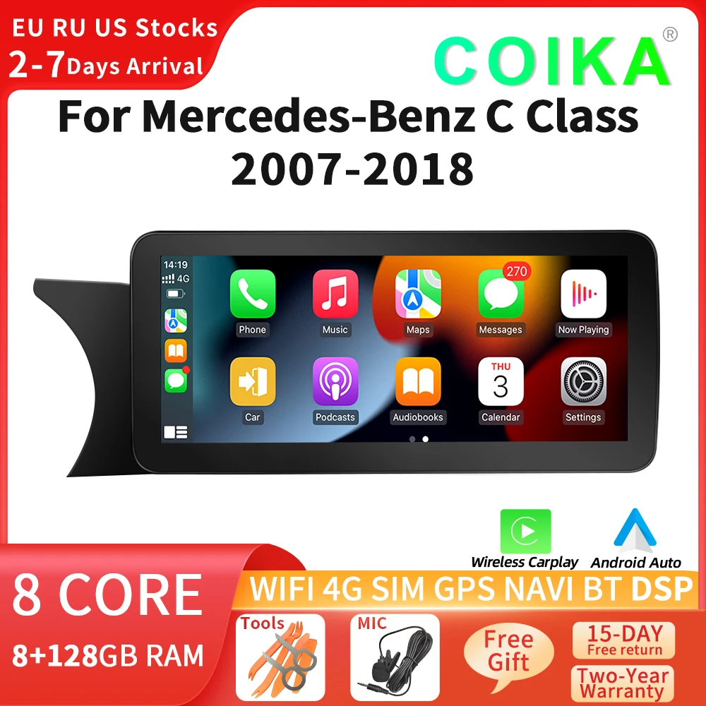 COIKA Auto Radio Carplay For Mercedes C W204 W205 GLC X253 V Class W447 2007-2018 Multimed Player Screen BT WIFI Stereo GPS Navi