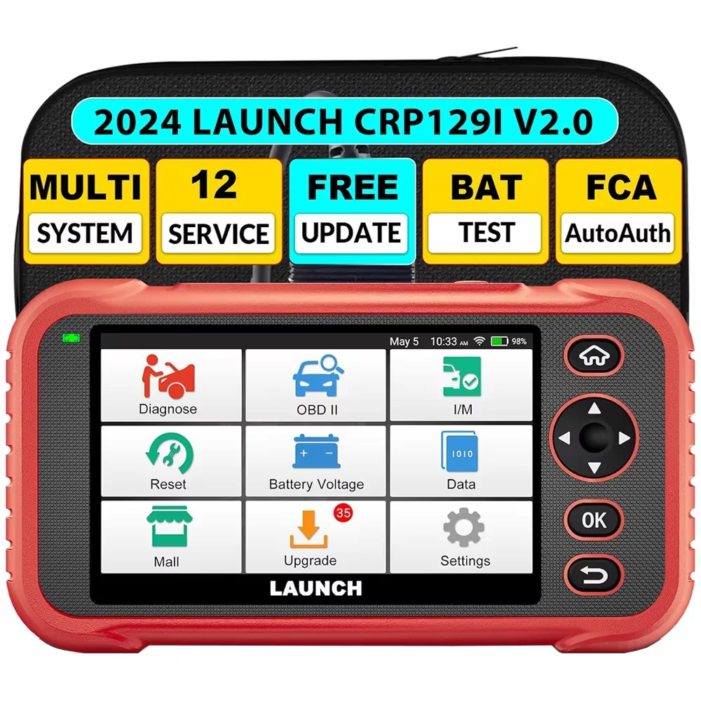 

LAUNCH CRP129I V2.0 OBD2 Scanner ABS SRS Engine Transmission Scan Tool Oil TPMS EPB Throttle Reset Injector Coding Battery Test