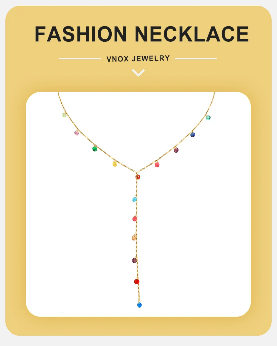 Vnox Süße Vergoldete Bunte Zirkonia-Halskette für Damen, Edelstahl Y-Form Lange Quaste Zierliche Lariat-Schmuckstücke für Partys – Detail 1