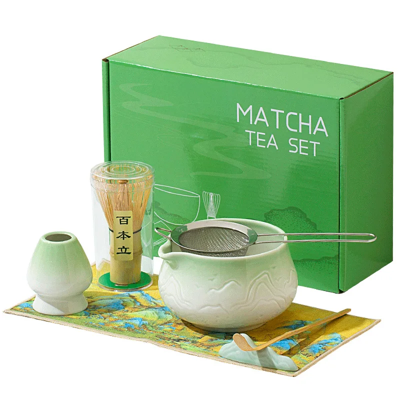 

Chawan Matcha Bowl with Mouth Ceramic Tea Whisk Stand Combination Set