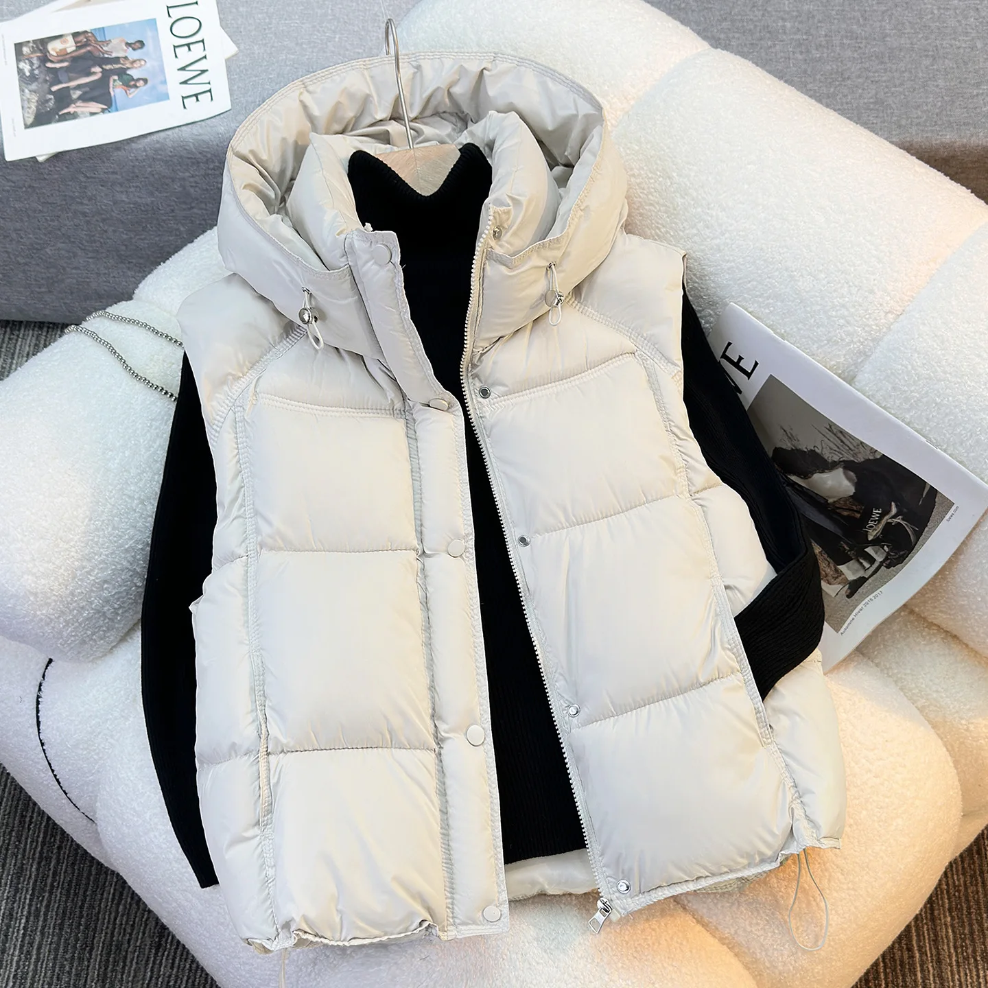 Hooded Down Cotton Vest Women Sleeveless Jacket 2026 Autumn Winter Coat New Loose Cotton Vest Women Outerwear Female Waistcoat