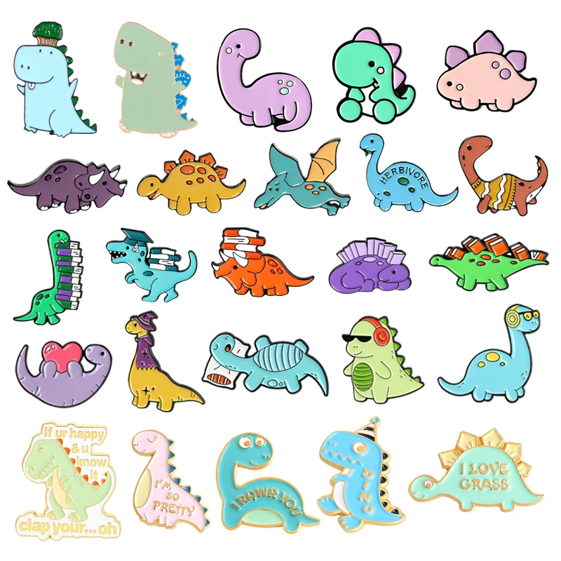 Creative Cartoon Blue Green Dinosaur Enamel Pins Cute T-Rex Alloy Brooch Badge Trendy Fun Lapel Jewelry Gift For Kids Friends