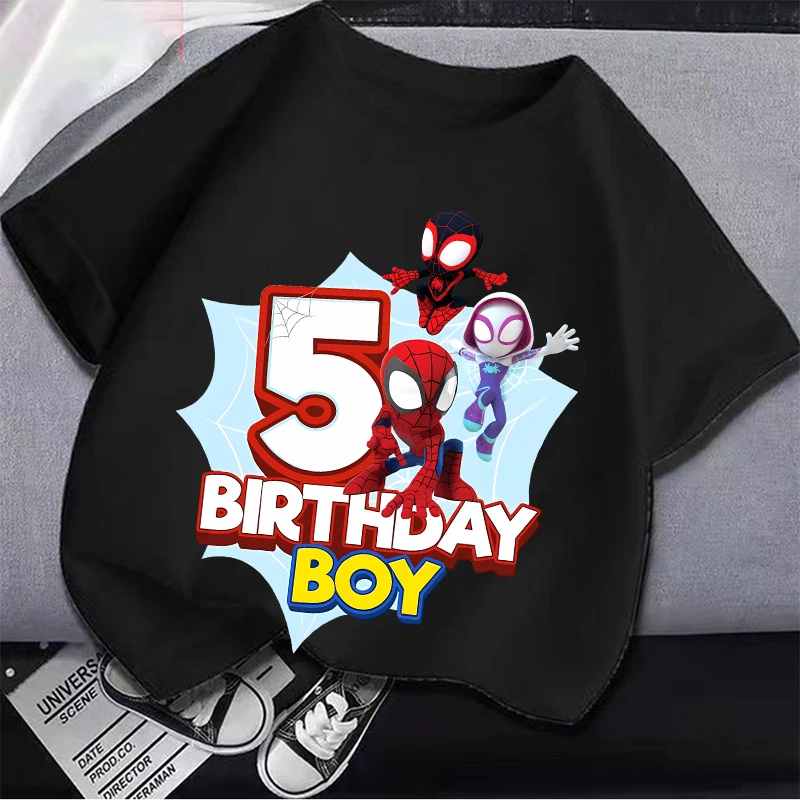 

Marvels Spiderman T-shirt Number 1-9 Cartoon Figure Printed Tshirt Birthday Party Wears White Black Cotton Tee New Short Sleeve