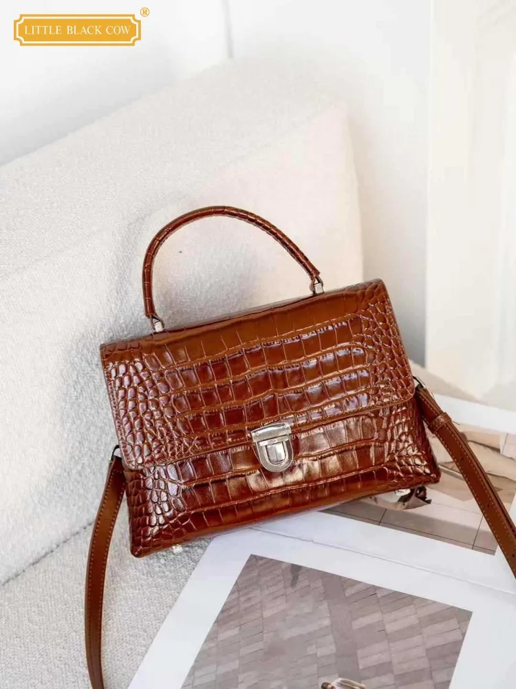 

Designer Office Women Hasp Zipper Genuine Leather Single Shoulder Bag Alligator Pattern Ladies Fashion Handbag Crossbody Bags