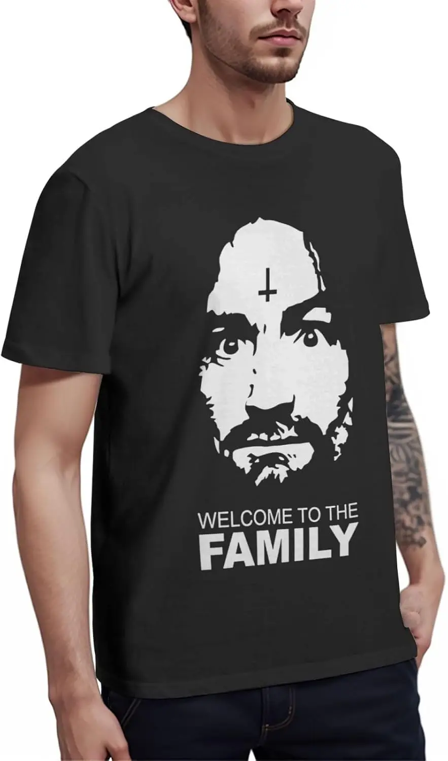 تي شيرت تشارلز ميوزيك مانسون تي شيرت رجالي صيفي قطني برقبة دائرية وأكمام قصيرة