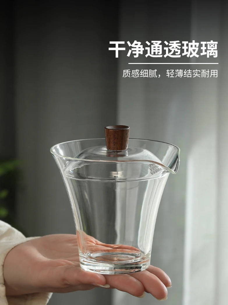 Glass Lid Bowl Tea Cup Single High-Grade Green Making Device Thickened and Anti-Scald Hand Kombucha with Cover Pitcher