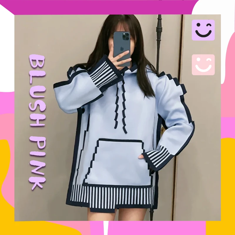 

Mosaic Design Lazy Style Casual Sweater Plush Coat Female Autumn and Winter Style, Anime Style, Cute Alternative Animation Style