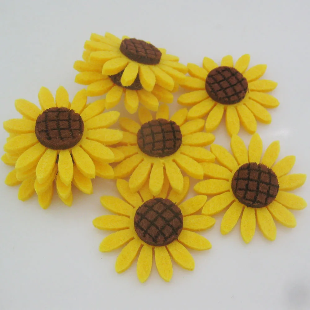 PANNSW 30Pcs DIY Scrapbooking Accessory 2CM/3CM/4CM/6CM/8CM 3MM Thick Sunflower Felt Appliques For Craft Decoration