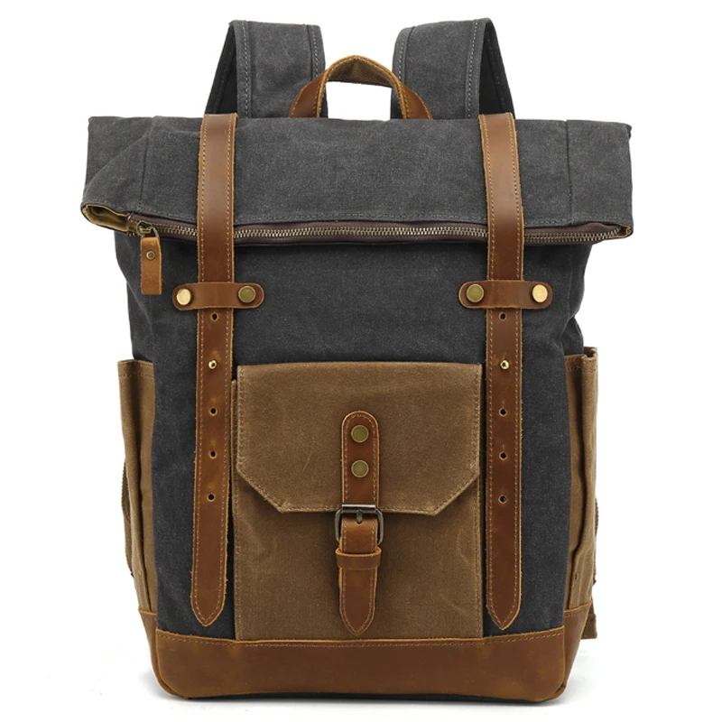 

Waterproof Waxed Canvas Backpack Men Leather Backpack School Bag Women Rucksack Male Knapsack Vintage Bagpack Mochila