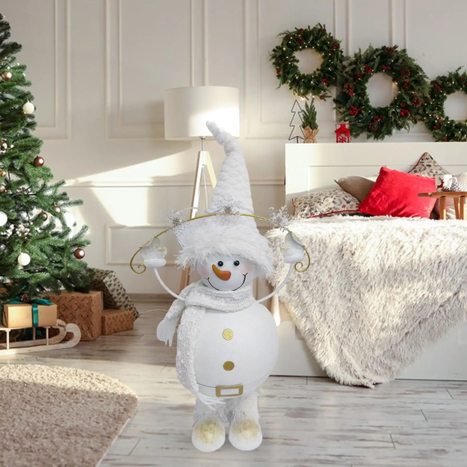 

Christmas Snowman Statue Creative Design Friend Gift Swinging Snowman Figurine for Entrance Office Farmhouse Balcony Bedroom