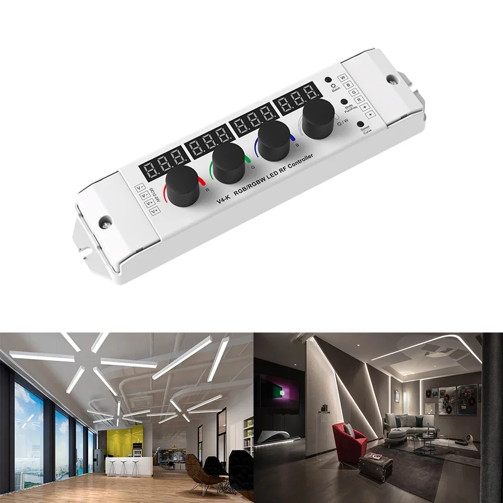 DC12-24V V4-K 2In1 4CH Multifunction Constant voltage Knob + Key + 2.4GHzRF RGB/RGBW  PWM 0-100% Dim Controller For Strip/Module