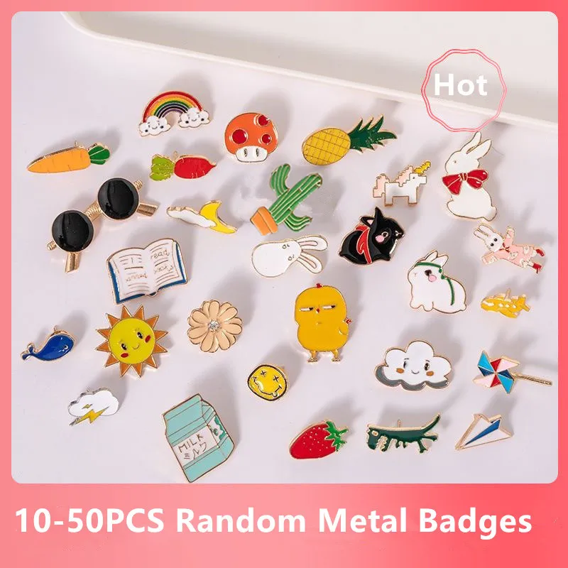 10/20/30/40/50Pcs Enamel Pins Badge Random Cute Animal Plant Metal Pin For Backpack Lapel Brooches Women Kid Jewelry Accessories