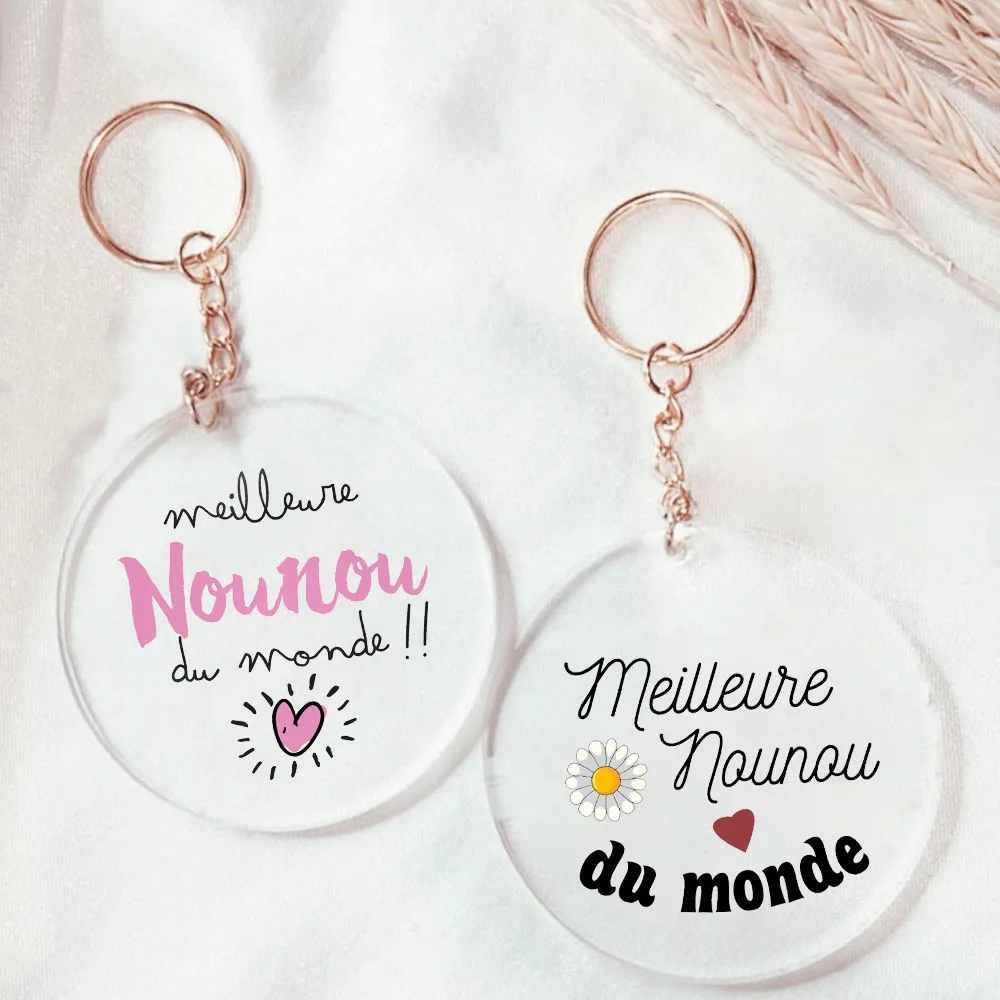El mejor llavero con estampado francés de niñera en el mundo, llavero circular de acrílico, llavero de vida de niñera, regalo de agradecimiento de cumpleaños y vacaciones para Nounou