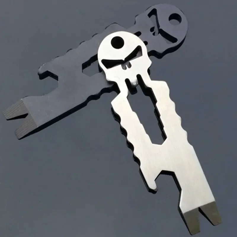 Stainless Steel Tactical EDC Carry-on Pocket Outdoor Multi-function Tool Skull Keychain Screwdriver Crowbar