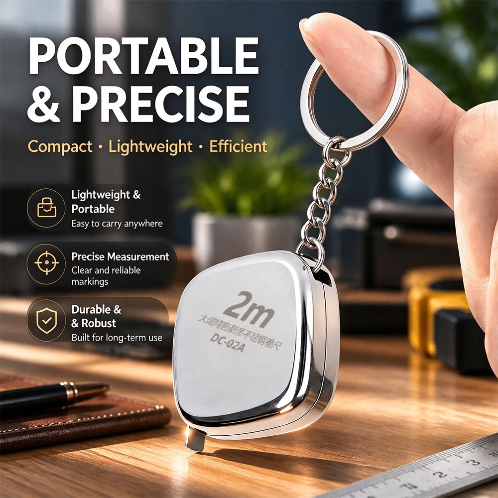 2M Mini Tape Measure Key Chain Portable Small Steel Tape Measure Woodworking Measuring Tools Festive Exquisite Small Gifts