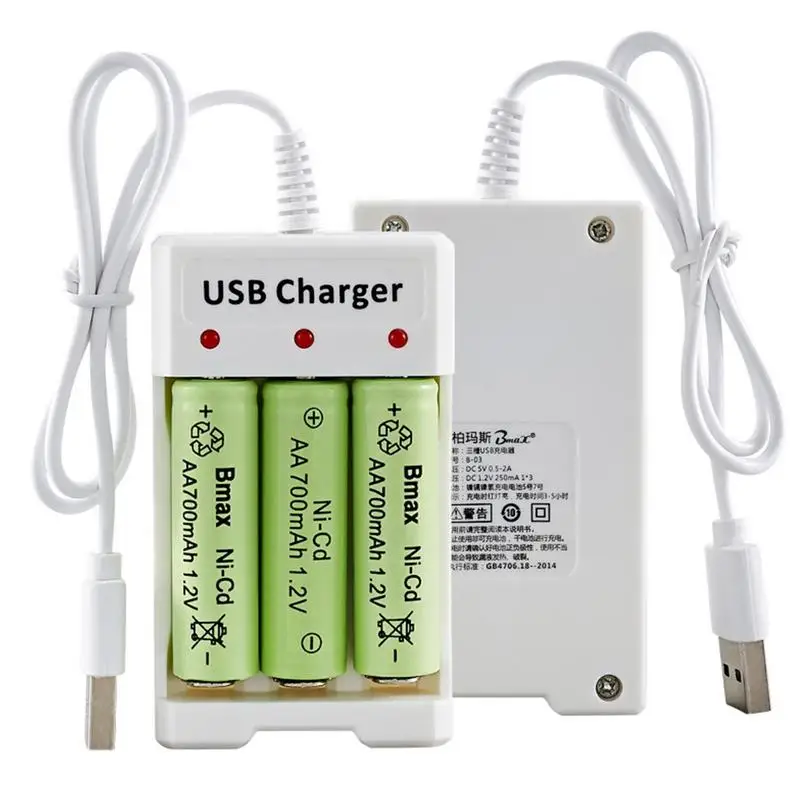 Universal USB Charger Output 3 Slot Battery Charger Adapter For AA / AAA Battery Rechargeable Charge Battery Charging Tools