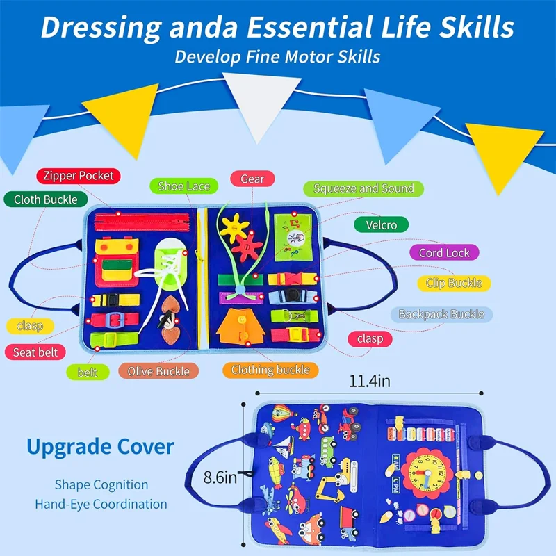 New Educational Activity Toy Montessori Toddler Busy Board Developing Motor Life Skills Sensory Kids With Autism Boys Girls Gift