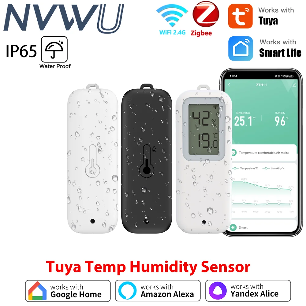 

Tuya WiFi/Zigbee Smart Temperature Humidity Sensor Outdoor IP65 Waterproof APP Remote Monitoring Works With Alexa Google Home