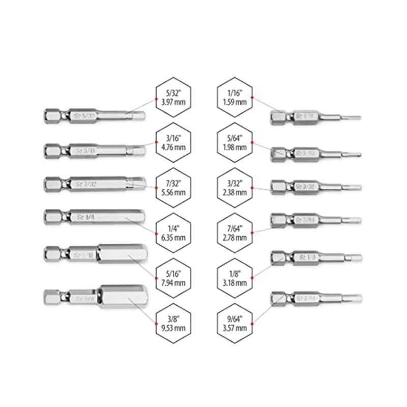 Screwdriver Bits Set, Essential Tools, Long Lasting, Steel, 5/64, 3/32, 7/64, 1/8, 9/64, 5/32, 3/16, 7/32, 5/16, 5/32, 5/16, 5/1