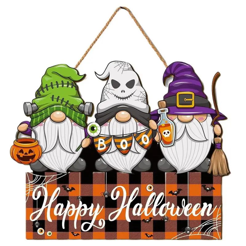 Happy Halloween Gnome Wooden Sign Home Wall Room Cafe Shop Door Hanging Party Holiday Decoration