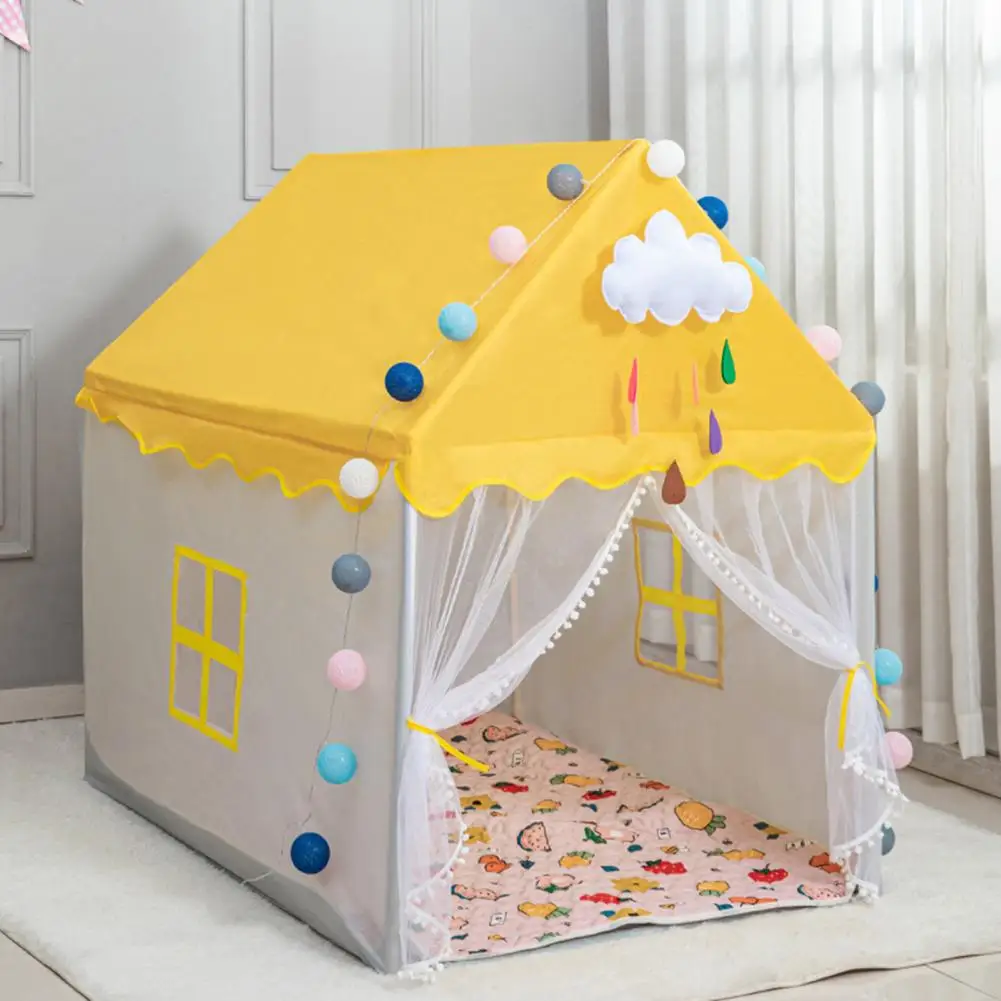 Kids Tent Playhouse Washable Kids Teepee Tent Playhouse for Boys Girls Indoor Outdoor Children Play House with Mat Neutral Color