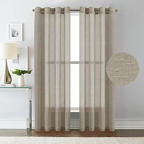 

Linen Curtains Flax Linen Blended Curtain Panels for Living Room/Bedroom Semi Sheer Privacy Curtains 84 inch Length 2 Pa