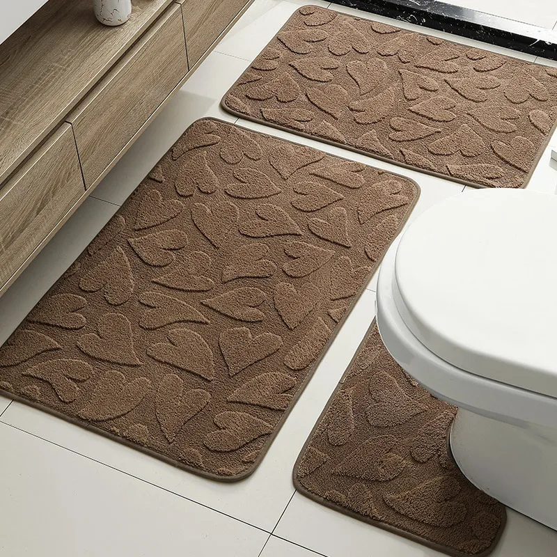 3Pcs Stone Pattern Bathroom Water-Absorbing Mats Home Non-Slip Floor Mat Soft Comfortable U-Closestool Foot Mat Toilet Door Mat